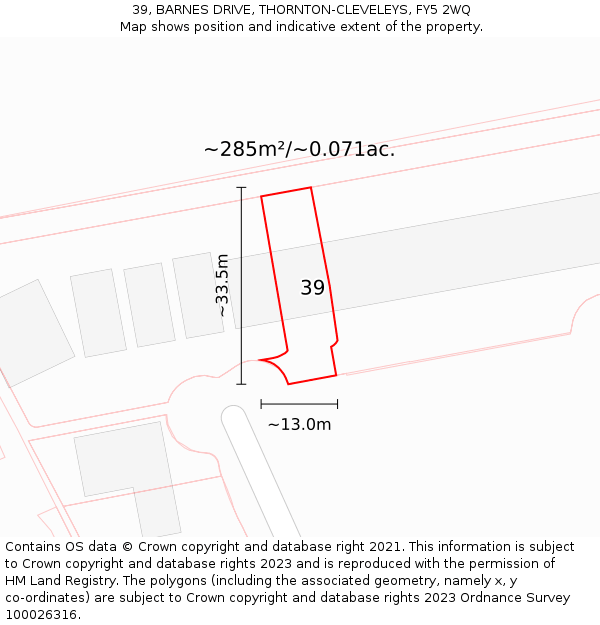 39, BARNES DRIVE, THORNTON-CLEVELEYS, FY5 2WQ: Plot and title map