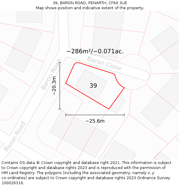 39, BARON ROAD, PENARTH, CF64 3UE: Plot and title map