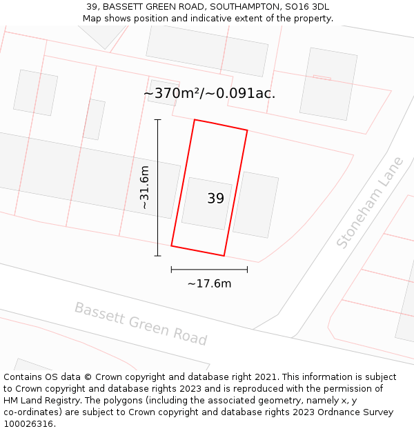 39, BASSETT GREEN ROAD, SOUTHAMPTON, SO16 3DL: Plot and title map