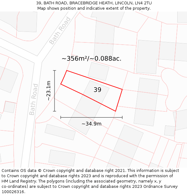 39, BATH ROAD, BRACEBRIDGE HEATH, LINCOLN, LN4 2TU: Plot and title map