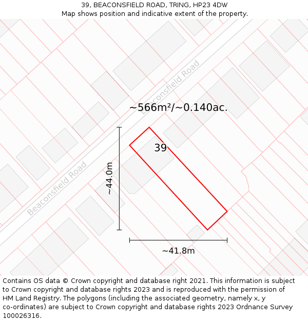 39, BEACONSFIELD ROAD, TRING, HP23 4DW: Plot and title map