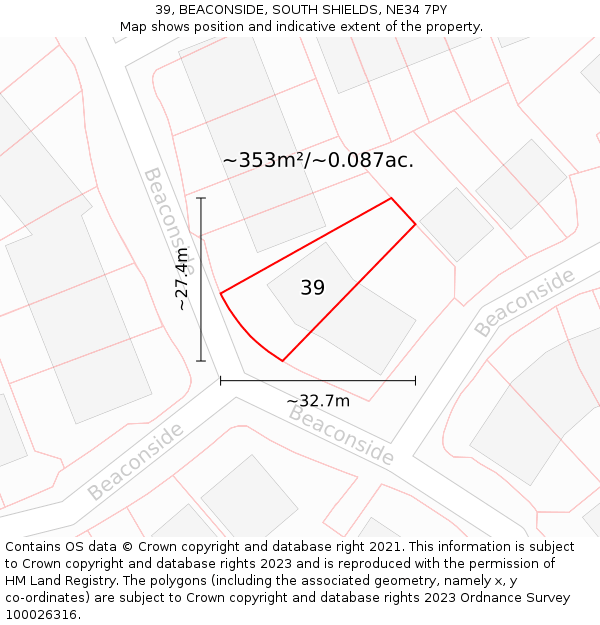 39, BEACONSIDE, SOUTH SHIELDS, NE34 7PY: Plot and title map