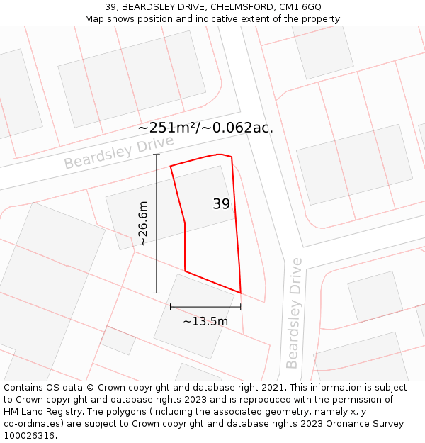 39, BEARDSLEY DRIVE, CHELMSFORD, CM1 6GQ: Plot and title map