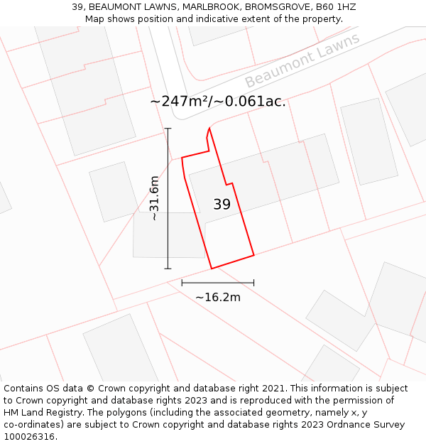 39, BEAUMONT LAWNS, MARLBROOK, BROMSGROVE, B60 1HZ: Plot and title map