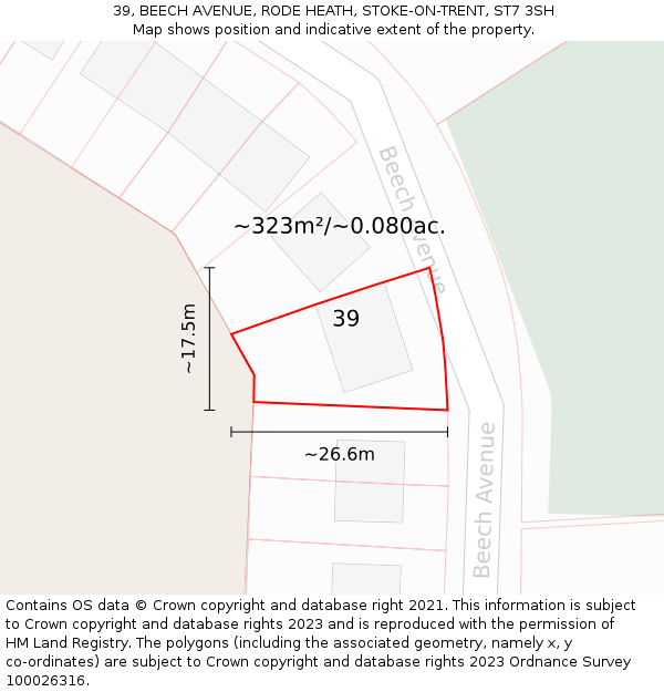 39, BEECH AVENUE, RODE HEATH, STOKE-ON-TRENT, ST7 3SH: Plot and title map