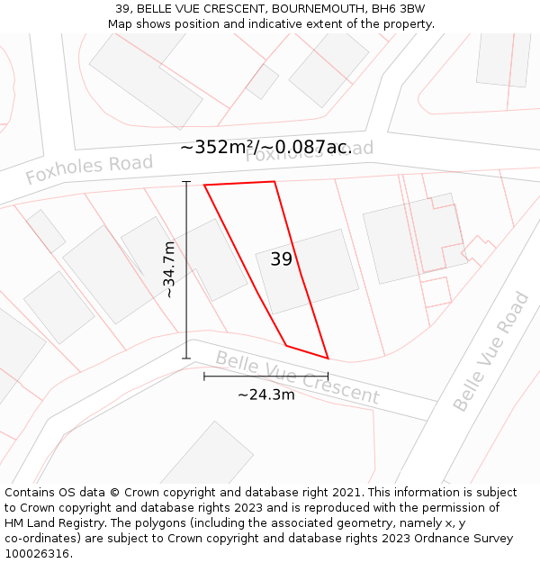 39, BELLE VUE CRESCENT, BOURNEMOUTH, BH6 3BW: Plot and title map