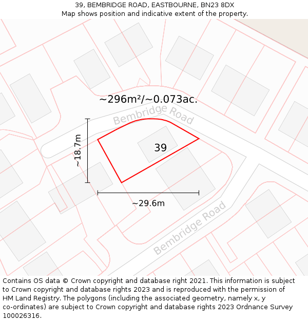 39, BEMBRIDGE ROAD, EASTBOURNE, BN23 8DX: Plot and title map