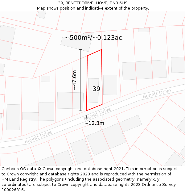 39, BENETT DRIVE, HOVE, BN3 6US: Plot and title map