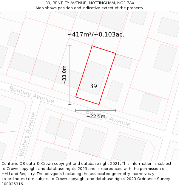 39, BENTLEY AVENUE, NOTTINGHAM, NG3 7AX: Plot and title map