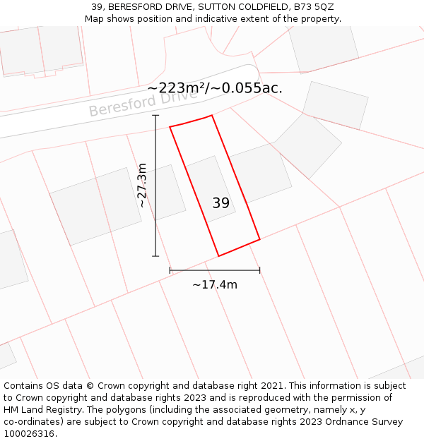 39, BERESFORD DRIVE, SUTTON COLDFIELD, B73 5QZ: Plot and title map