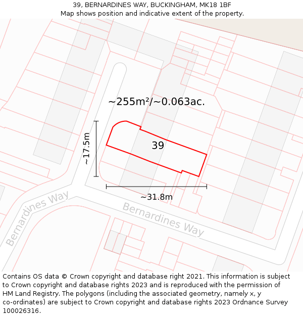 39, BERNARDINES WAY, BUCKINGHAM, MK18 1BF: Plot and title map