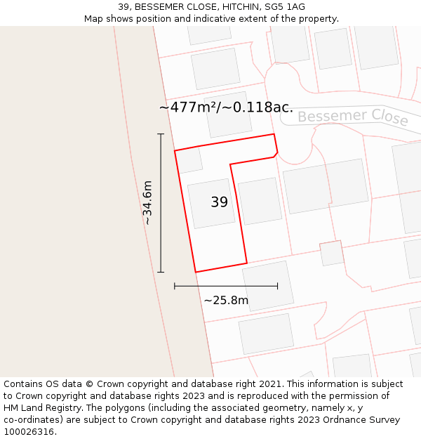 39, BESSEMER CLOSE, HITCHIN, SG5 1AG: Plot and title map