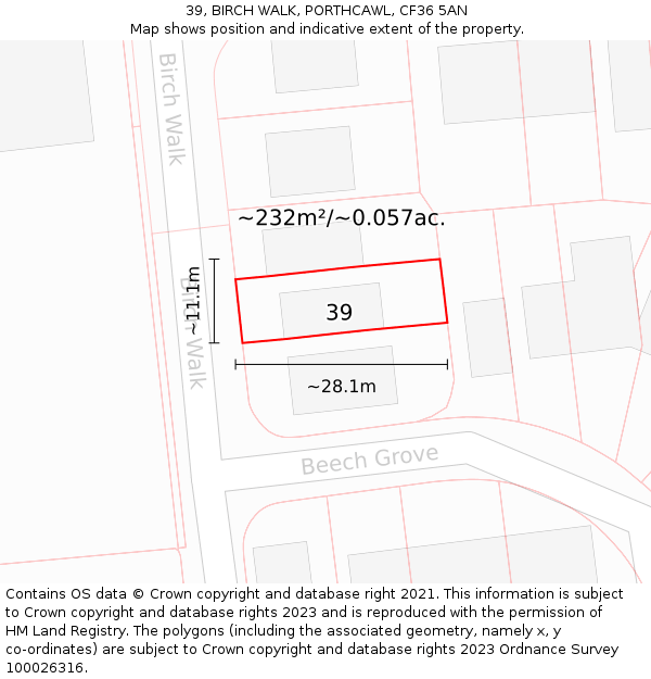 39, BIRCH WALK, PORTHCAWL, CF36 5AN: Plot and title map