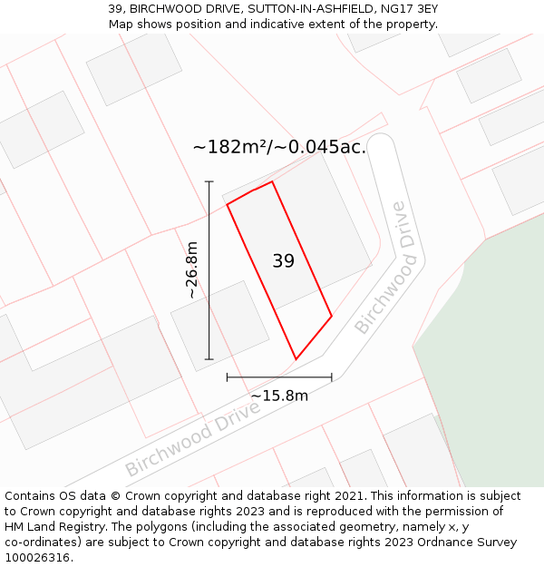 39, BIRCHWOOD DRIVE, SUTTON-IN-ASHFIELD, NG17 3EY: Plot and title map