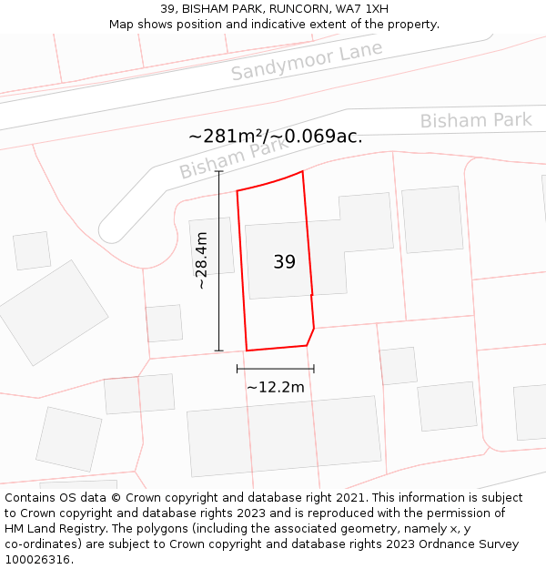 39, BISHAM PARK, RUNCORN, WA7 1XH: Plot and title map