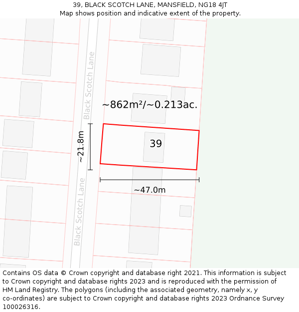 39, BLACK SCOTCH LANE, MANSFIELD, NG18 4JT: Plot and title map