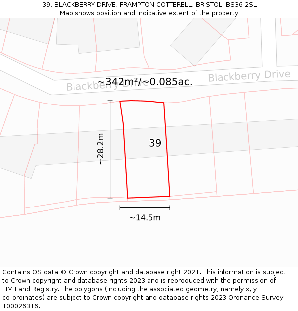 39, BLACKBERRY DRIVE, FRAMPTON COTTERELL, BRISTOL, BS36 2SL: Plot and title map