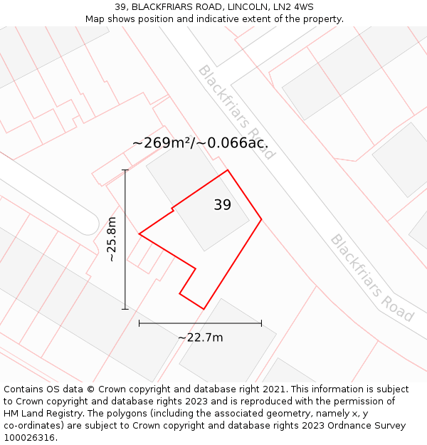 39, BLACKFRIARS ROAD, LINCOLN, LN2 4WS: Plot and title map