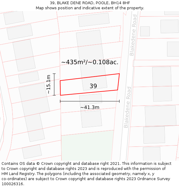 39, BLAKE DENE ROAD, POOLE, BH14 8HF: Plot and title map