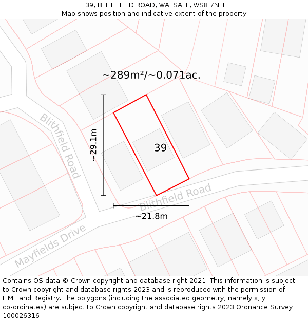 39, BLITHFIELD ROAD, WALSALL, WS8 7NH: Plot and title map