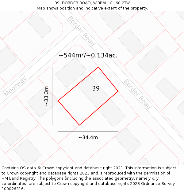 39, BORDER ROAD, WIRRAL, CH60 2TW: Plot and title map