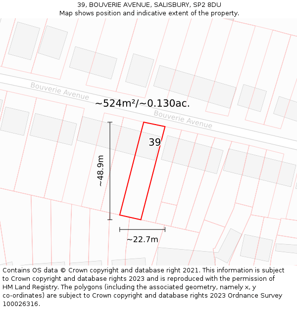 39, BOUVERIE AVENUE, SALISBURY, SP2 8DU: Plot and title map