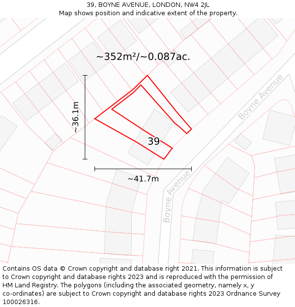 39, BOYNE AVENUE, LONDON, NW4 2JL: Plot and title map