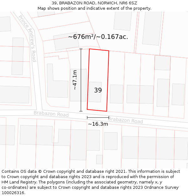 39, BRABAZON ROAD, NORWICH, NR6 6SZ: Plot and title map