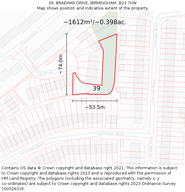 39, BRAEMAR DRIVE, BIRMINGHAM, B23 7HW: Plot and title map