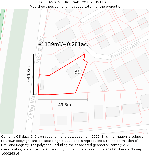 39, BRANDENBURG ROAD, CORBY, NN18 9BU: Plot and title map