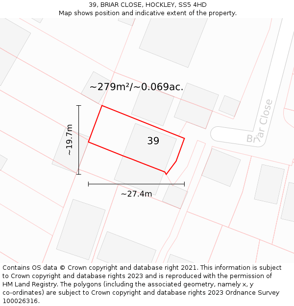 39, BRIAR CLOSE, HOCKLEY, SS5 4HD: Plot and title map