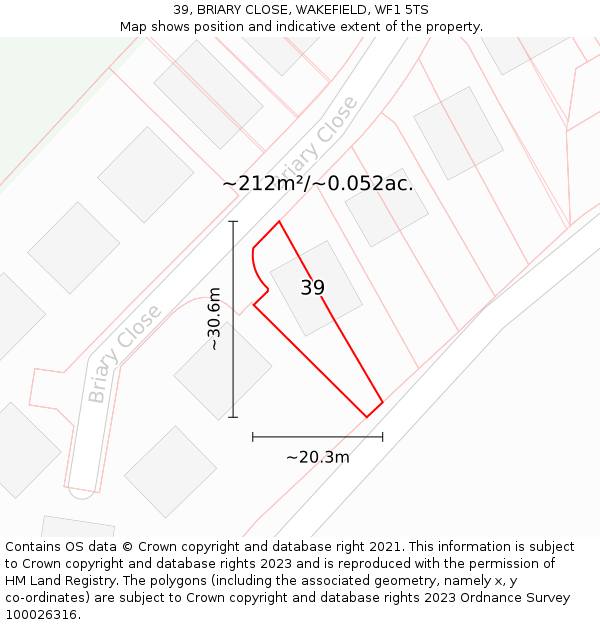 39, BRIARY CLOSE, WAKEFIELD, WF1 5TS: Plot and title map