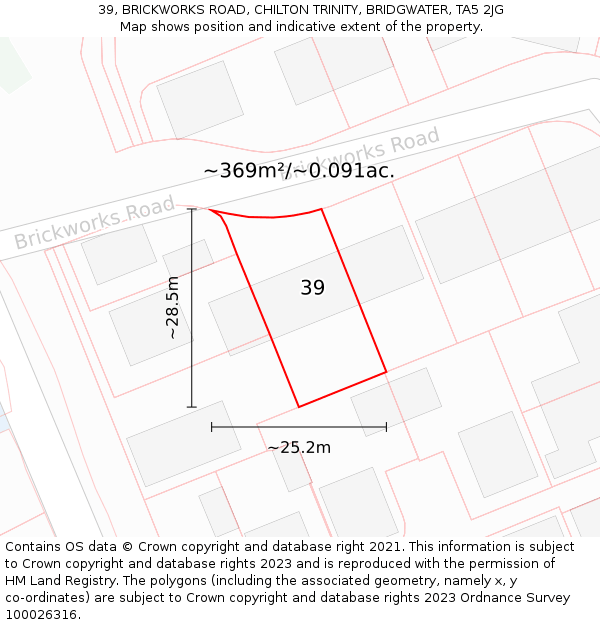 39, BRICKWORKS ROAD, CHILTON TRINITY, BRIDGWATER, TA5 2JG: Plot and title map