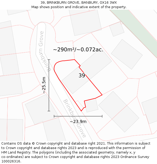 39, BRINKBURN GROVE, BANBURY, OX16 3WX: Plot and title map