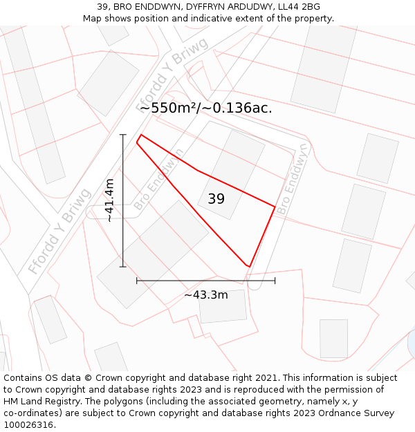 39, BRO ENDDWYN, DYFFRYN ARDUDWY, LL44 2BG: Plot and title map