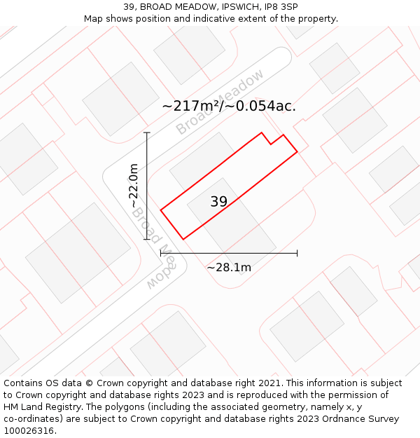 39, BROAD MEADOW, IPSWICH, IP8 3SP: Plot and title map