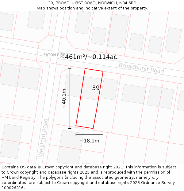 39, BROADHURST ROAD, NORWICH, NR4 6RD: Plot and title map