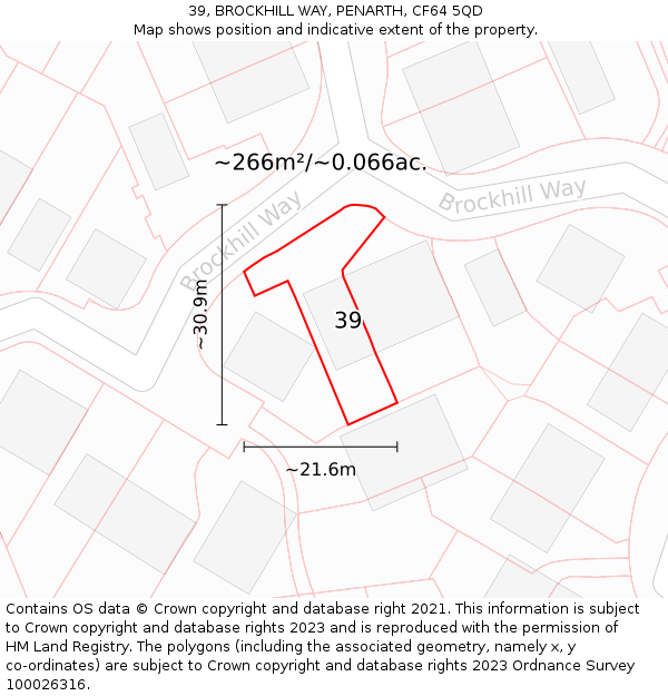 39, BROCKHILL WAY, PENARTH, CF64 5QD: Plot and title map