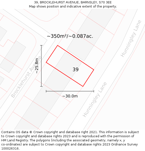 39, BROCKLEHURST AVENUE, BARNSLEY, S70 3EE: Plot and title map