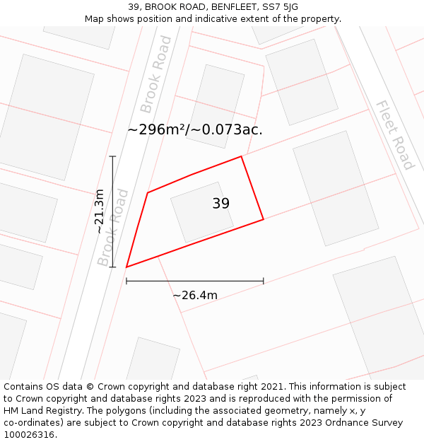 39, BROOK ROAD, BENFLEET, SS7 5JG: Plot and title map