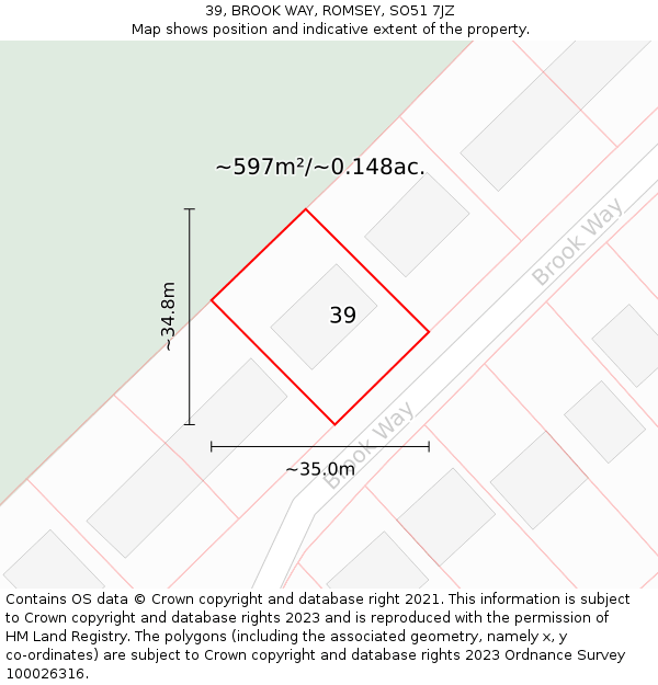 39, BROOK WAY, ROMSEY, SO51 7JZ: Plot and title map