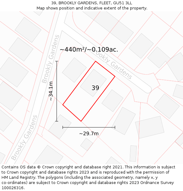 39, BROOKLY GARDENS, FLEET, GU51 3LL: Plot and title map