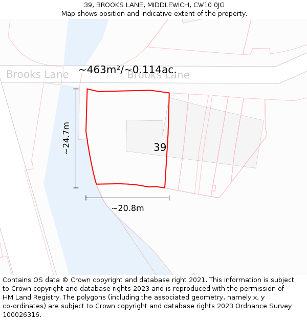 39, BROOKS LANE, MIDDLEWICH, CW10 0JG: Plot and title map