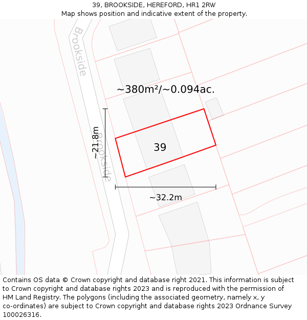 39, BROOKSIDE, HEREFORD, HR1 2RW: Plot and title map