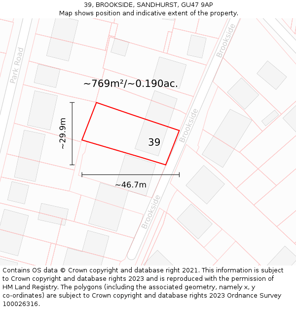 39, BROOKSIDE, SANDHURST, GU47 9AP: Plot and title map
