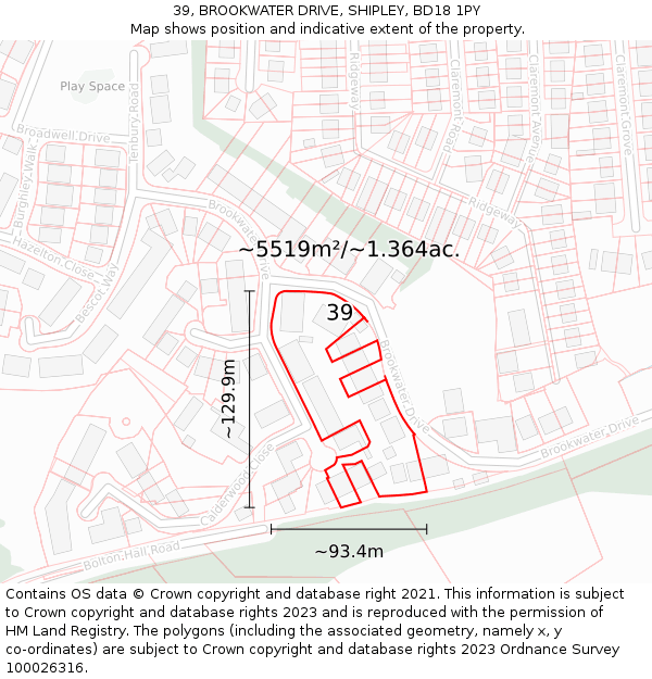 39, BROOKWATER DRIVE, SHIPLEY, BD18 1PY: Plot and title map