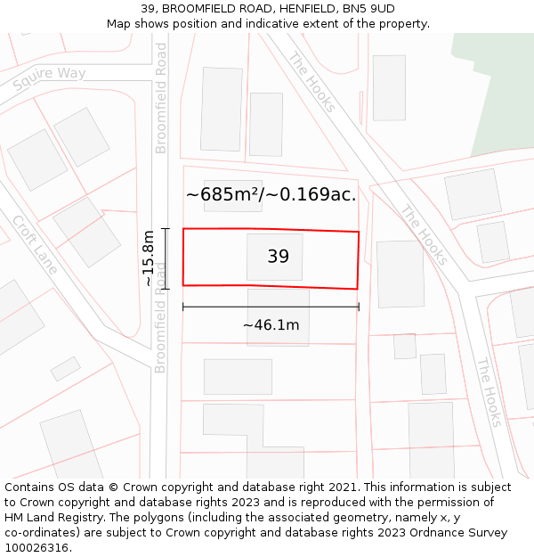 39, BROOMFIELD ROAD, HENFIELD, BN5 9UD: Plot and title map