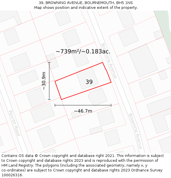 39, BROWNING AVENUE, BOURNEMOUTH, BH5 1NS: Plot and title map