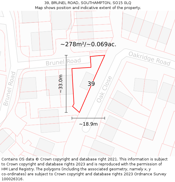 39, BRUNEL ROAD, SOUTHAMPTON, SO15 0LQ: Plot and title map