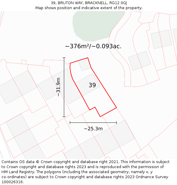 39, BRUTON WAY, BRACKNELL, RG12 0GJ: Plot and title map